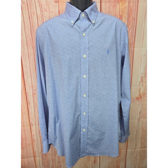 Ralph Lauren Performance Mens Blue Floral Button-Down Shirt Large - Picture 1 of 8